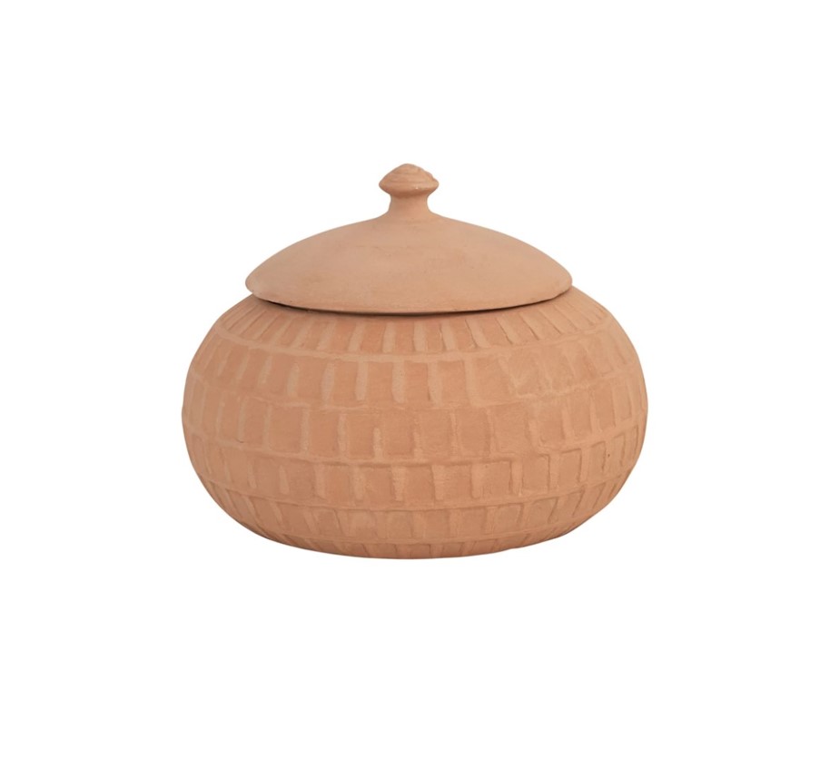 Carved Handmade Terracotta Jar with Lid